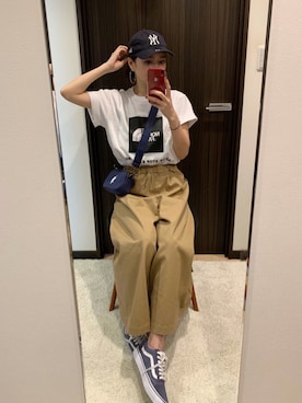 「Chaco closet（チャコ クローゼット）のリラクシングAラインフレアワイドパンツ（その他パンツ）」を使った、RUIさん（レディース・165cm）の春コーディネート