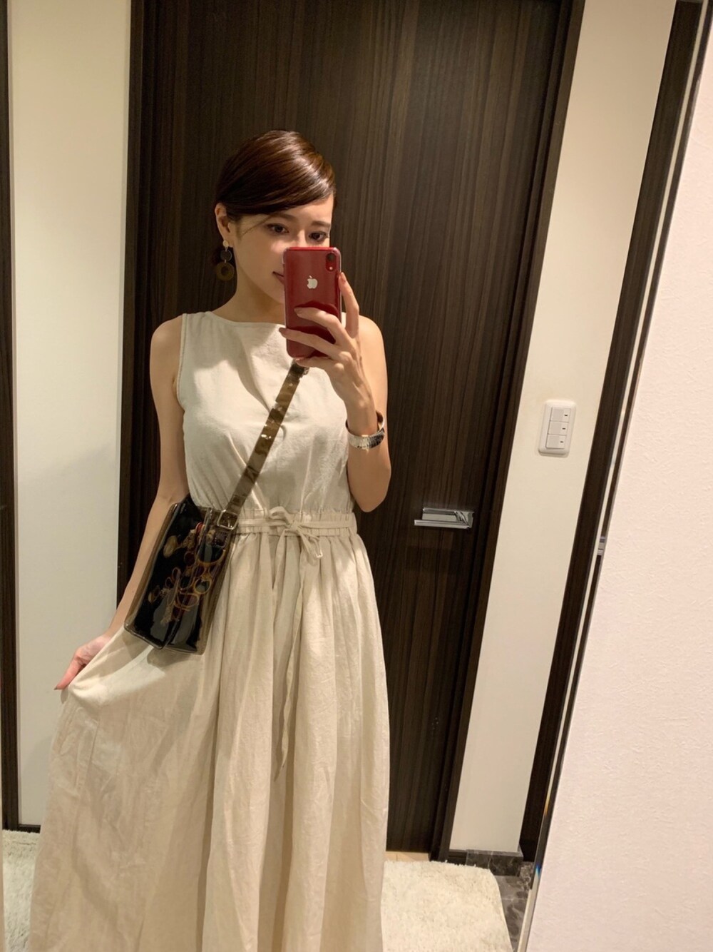 「auntmarie's 、perkyroom、PR、夏、夏コーデ、リネンワンピース、オトナカジュアル、今日のコーデ、楽チンコーデ、大人コーデ」｜「Aunt Marie'sのAUNT MARIE'S フレンチリネンウォッシャブルロングワンピース（ワンピース、ベージュ系）」を使った、RUIさん（レディース・165cm）の夏コーディネートの1枚目の写真