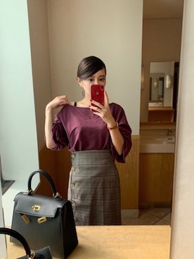 「Aunt Marie's（アントマリーズ）のAUNT MARIE'S レザーサス付きハイウエストナロースカート（スカート）」を使った、RUIさん（レディース・165cm）の秋コーディネート