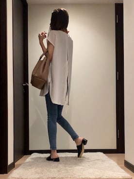 「Aunt Marie's（アントマリーズ）のAUNT MARIE'S ハーフスリーブバックスリットシャツ（シャツ/ブラウス）」を使った、RUIさん（レディース・165cm）の夏コーディネート