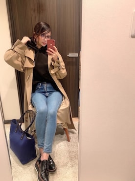 「MOUSSY（マウジー）のアイテム（トレンチコート）」を使った、RUIさん（レディース・165cm）の冬コーディネート