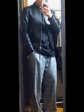 「リドム」｜「アイテム（ライダースジャケット）」を使った、れおさん（メンズ・171cm）の冬コーディネート
