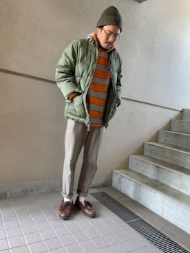 「レトロ」｜「アイテム（ダウンジャケット/コート）」を使った、Ken.styleさん（メンズ・170cm）の春コーディネート