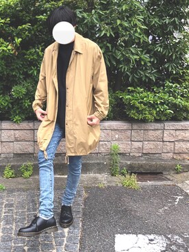 「BEAMS（ビームス）のアイテム（ステンカラーコート）」を使った、jefさん（メンズ・182cm）の春コーディネート