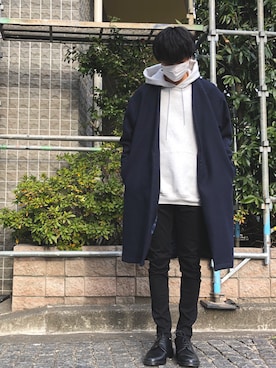「MONKEY TIME（モンキータイム）のアイテム（ステンカラーコート）」を使った、jefさん（メンズ・182cm）の冬コーディネート