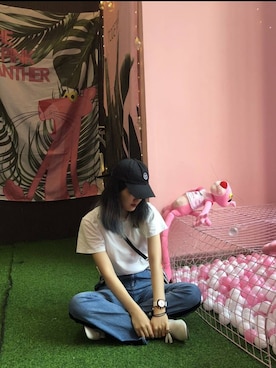 「bristonのアイテム（アナログ腕時計、ピンク系）」を使った、deeaanさん（レディース）の夏コーディネート