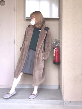 「緑ニット」｜「アイテム（その他アウター）」を使った、KURUMIさん（レディース・153cm）の冬コーディネート
