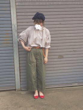 「ワークパンツ」｜「アイテム（パンプス）」を使った、KURUMIさん（レディース・153cm）の春コーディネート