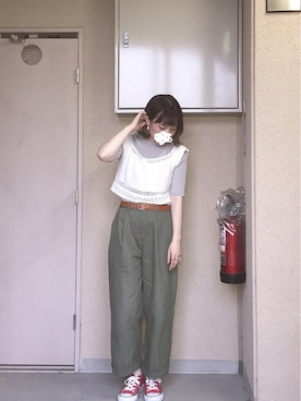 「H&M（エイチ・アンド・エム）のアイテム（キャミソール、ホワイト系）」を使った、KURUMIさん（レディース・153cm）の春コーディネート