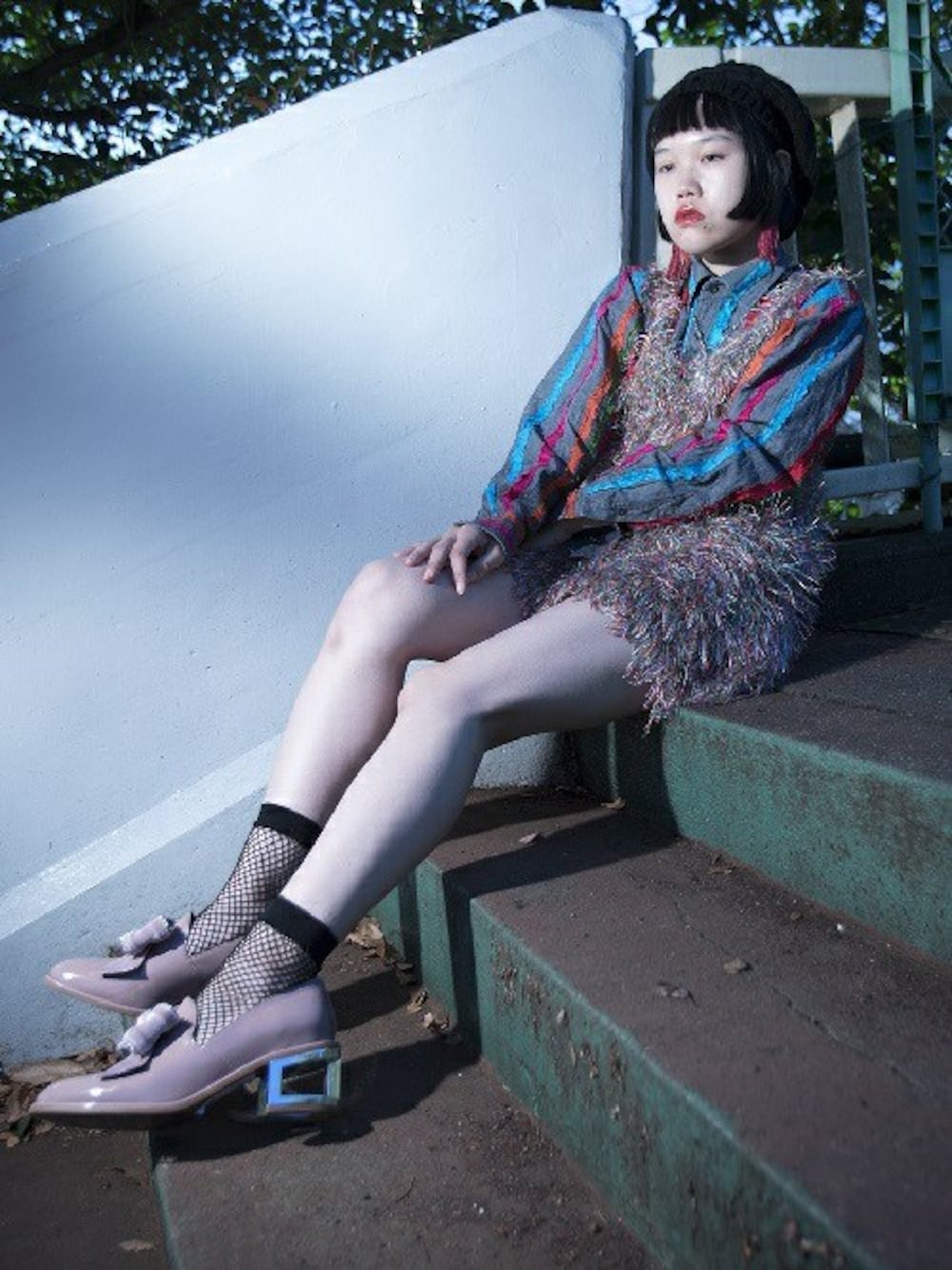 「ピンク、リボン、ジェフリーキャンベル(Jeffrey Campbell)、JEFFREY CAMPBELL、デザインヒール、パンプス×靴下、リボンパンプス」｜「Jeffrey Campbellのリボン付蹄ヒールシューズ（ローファー、ピンク系）」を使った、Jeffrey Campbell OFFICIALさん（レディース・157cm）の春コーディネートの1枚目の写真