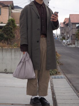 「茶色」｜「アイテム（トレンチコート）」を使った、てんてんさん（メンズ・173cm）の冬コーディネート