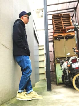 「softcream（ソフトクリーム）のアイテム（キャップ）」を使った、タイスケさん（メンズ・177cm）の冬コーディネート