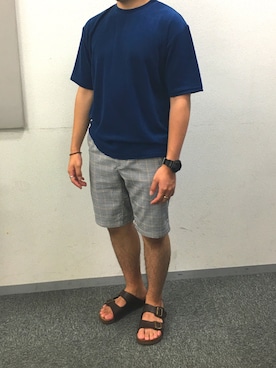 「HVC（エイチブイシー）のアイテム（トップス）」を使った、okomeさん（メンズ・170cm）の夏コーディネート
