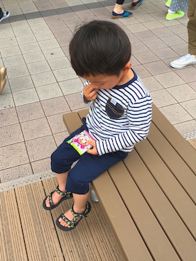 「RADCHAP（ラッドチャップ）のアイテム（チノパンツ）」を使った、HARUMAさん（キッズ・100cm）の夏コーディネート