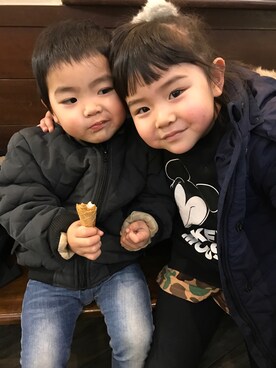 「西松屋（ニシマツヤ）のアイテム（モッズコート）」を使った、Mahoさん（キッズ・110cm）の冬コーディネート