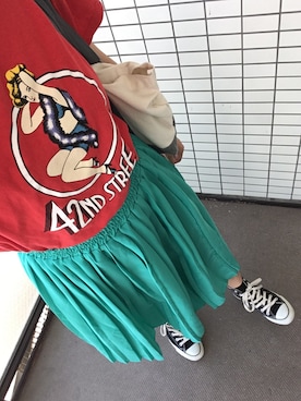 「JAM（ジャム）のアイテム（スカート）」を使った、NINAさん（レディース・152cm）の春コーディネート