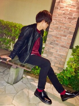 「RAGEBLUE（レイジブルー）のアイテム（ライダースジャケット）」を使った、Kojiさん（メンズ・171cm）の冬コーディネート