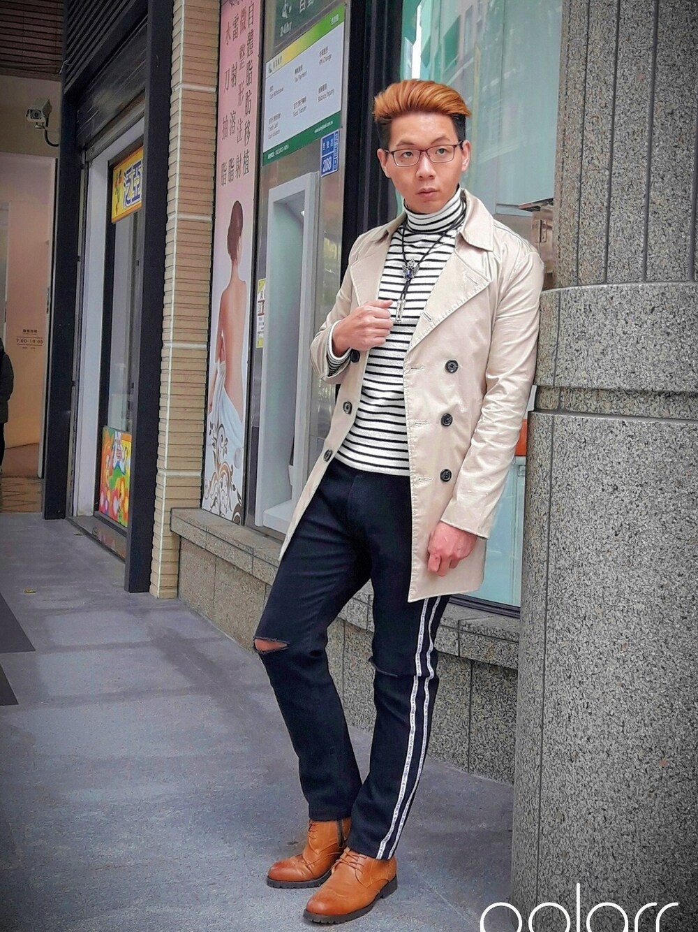 「布洛克短皮靴（ブーツ、ブラウン系）」を使った、波斯巴達さん（メンズ・174cm）の春コーディネートの1枚目の写真