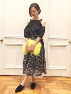 「オープンショルダー」｜「アイテム（その他シューズ）」を使った、とよぴさん（レディース・165cm）の夏コーディネート