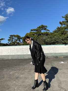 「Acne Studios（アクネストゥディオズ）のアイテム（ライダースジャケット）」を使った、天木じゅんさん（レディース・149cm）の冬コーディネート
