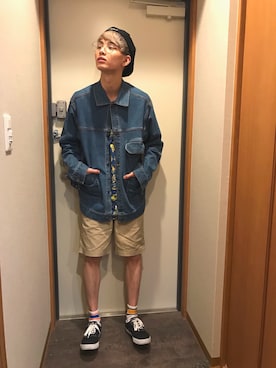 「Champion（チャンピオン）のアイテム（ハンチング/ベレー帽）」を使った、えッティーさん（メンズ・180cm）の夏コーディネート