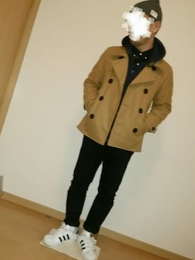 「寒い」｜「アイテム（ピーコート）」を使った、よっさんさん（メンズ・168cm）の冬コーディネート