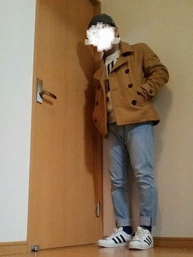 「アイテム（レッグウェア、ブルー系）」を使った、よっさんさん（メンズ・168cm）の冬コーディネート
