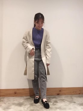 「coen（コーエン）のアイテム（ノーカラージャケット）」を使った、coen KARENさん（レディース・157cm）の秋コーディネート