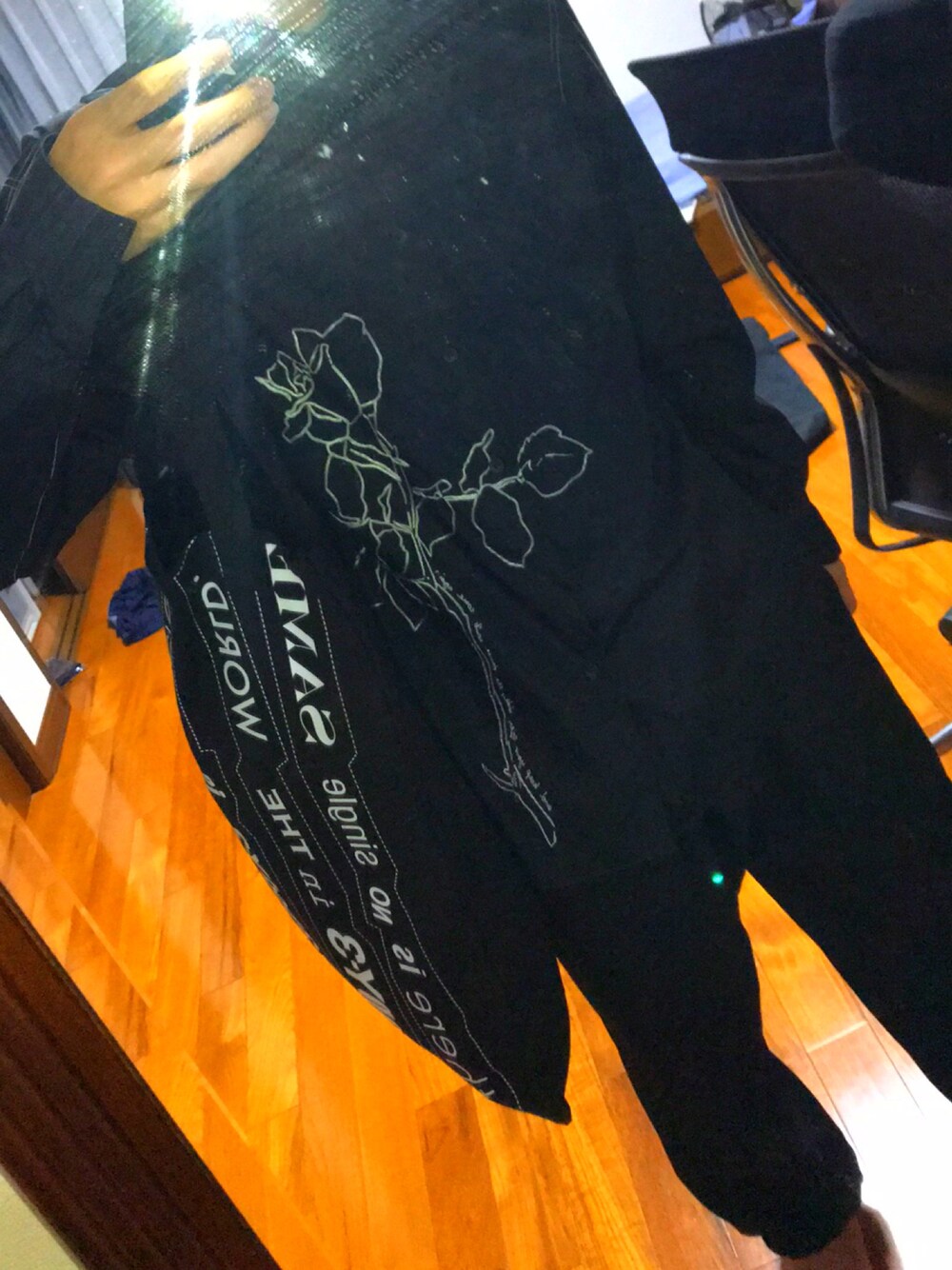 「モード、ブラック、ヨウジヤマモト、Y-3、OAMC、家、キレイめ」｜「OAMCのOamc - エンブロイダリー シャツ - men - コットン - XL（シャツ/ブラウス、ブラック系）」を使った、Makiさん（メンズ・178cm）の秋コーディネートの1枚目の写真