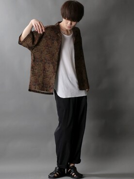「SITRY（シトリー）のloose tapered tuck wide Pants/ルーズ テーパード タック ワイドパンツ（スラックス）」を使った、狩野 博文さん（メンズ・178cm）の夏コーディネート