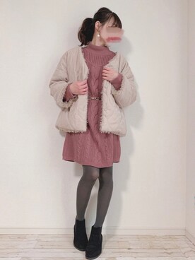 ブルゾン ピンク系 を使った ニットワンピース の人気ファッションコーディネート Wear