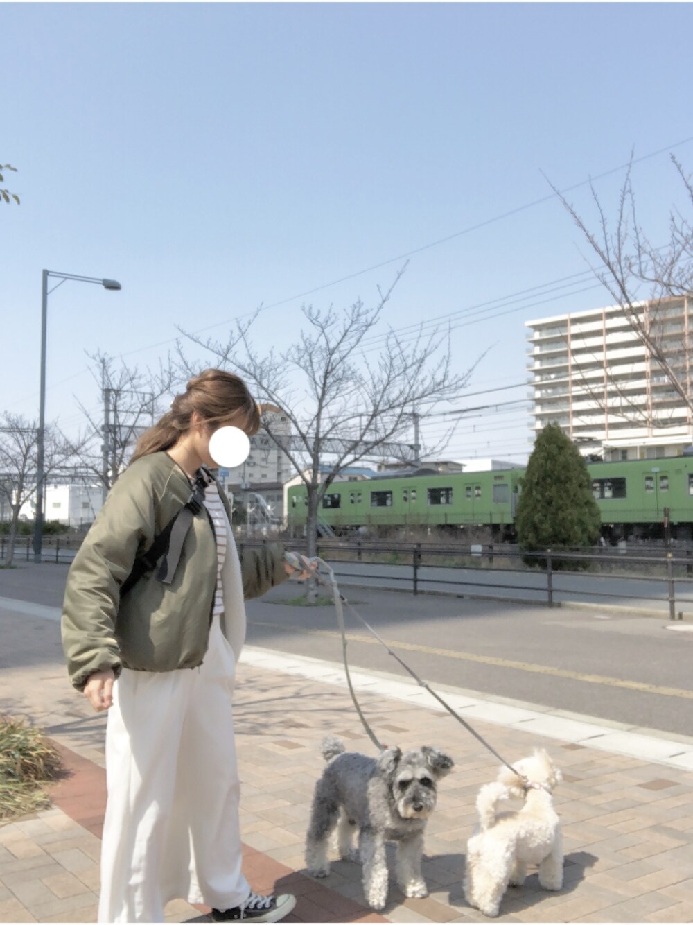 「ユニクロ、今日のコーデ、カジュアル、UNIQLO、ホワイトパンツ、カジュアルコーデ、低身長コーデ、白ガウチョ、ボーダートップス、スニーカー」｜「titivateのﾘﾊﾞｰｼﾌﾞﾙﾁｪｽﾄｼﾞｯﾌﾟﾎﾞｱﾌﾞﾙｿﾞﾝ（ブルゾン、ホワイト系）」を使った、maru🌼ochibiさん（レディース・150cm）の春コーディネートの1枚目の写真