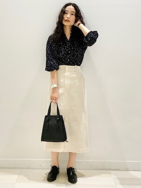 「GLOBAL WORK（グローバルワーク）のサラサラリラックスプリントブラウス/891220（シャツ/ブラウス）」を使った、YUKARIさん（レディース・169cm）の夏コーディネート