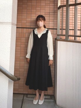「レトロ」｜「アイテム（ジャンパースカート）」を使った、わこなな【相互フォロー】さん（レディース・161cm）の春コーディネート