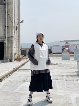 「oversize」｜「アイテム（ニットキャップ/ビーニー）」を使った、Pan.さん（レディース・152cm）の春コーディネート