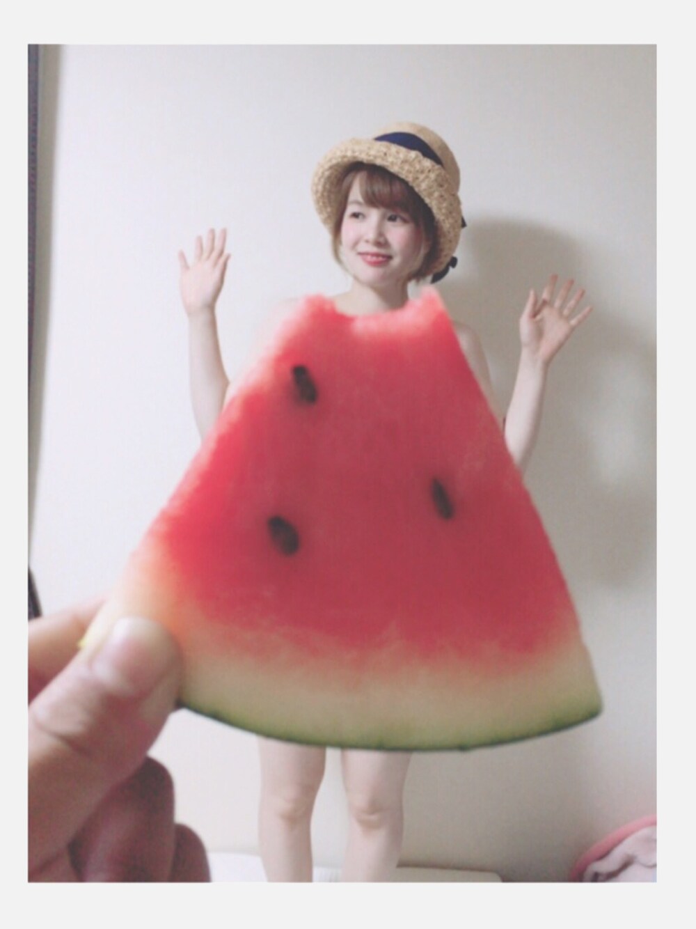 「スイカワンピース」｜「CA4LAのアイテム（帽子、ベージュ系）」を使った、 Ｃ  ha ｅ ❣ さん（レディース・155cm）の春コーディネートの1枚目の写真