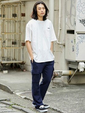 「SILAS（サイラス）のアイテム（Tシャツ/カットソー）」を使った、SILASさん（メンズ・180cm）の夏コーディネート