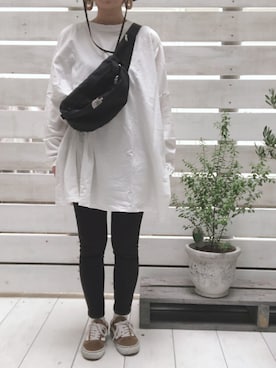 「reca（レカ）のゆったりラフな着心地◆超ビッグシルエットカットソー（Tシャツ/カットソー）」を使った、saoさん（レディース・156cm）の秋コーディネート