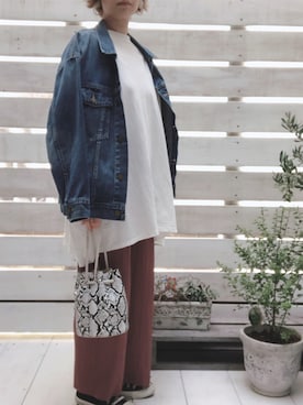 「reca（レカ）のゆったりラフな着心地◆超ビッグシルエットカットソー（Tシャツ/カットソー）」を使った、saoさん（レディース・156cm）の秋コーディネート