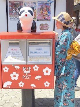 「ストローハット」｜「アイテム（浴衣）」を使った、あ  やさん（レディース・155cm）の春コーディネート