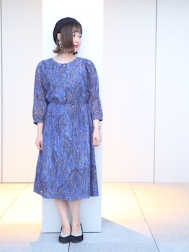 「レトロワンピース」｜「アイテム（ハンチング/ベレー帽）」を使った、あ  やさん（レディース・155cm）の夏コーディネート