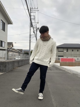 「UNIQLO（ユニクロ）のWOMEN ウルトラストレッチジーンズ（デニムパンツ）」を使った、koutaさん（メンズ・162cm）の冬コーディネート