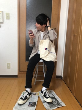 「Champion（チャンピオン）のアイテム（トートバッグ）」を使った、koutaさん（メンズ・162cm）の春コーディネート