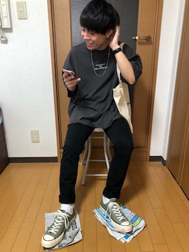 「Champion（チャンピオン）のアイテム（トートバッグ）」を使った、koutaさん（メンズ・162cm）の春コーディネート