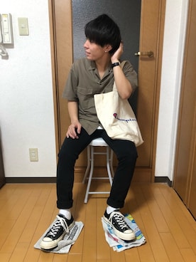 「Champion（チャンピオン）のアイテム（トートバッグ）」を使った、koutaさん（メンズ・162cm）の春コーディネート
