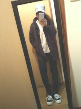 「ワッフル」｜「アイテム（ナイロンジャケット）」を使った、にゃごさん（レディース・157cm）の春コーディネート