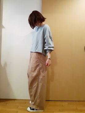 「niko and...（ニコアンド）のメンテンBIGBIG Ｔシャツ【niko and ...】（Tシャツ/カットソー）」を使った、にゃごさん（レディース・157cm）の春コーディネート