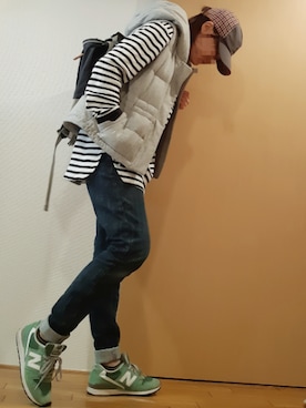 「ワッフル」｜「アイテム（ダウンベスト）」を使った、にゃごさん（レディース・157cm）の春コーディネート