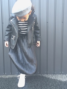 「5歳」｜「アイテム（ライダースジャケット）」を使った、K❤︎smile.・☺︎さん（キッズ・100cm）の冬コーディネート
