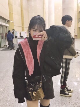 「学校」｜「アイテム（ブルゾン）」を使った、萌球学妹さん（レディース・165cm）の冬コーディネート